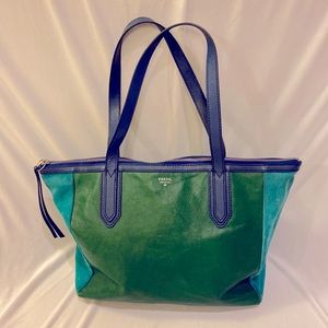 Fossil color block leather tote